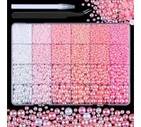 Kikonoke 8500PCS Pink Gradient Flatback Pearls Set, 3/4/6/8mm White Half Round Pearls Bedazzling Bead with Tweezer and Pickup Pen for Nail Art Wedding Tumbler DIY Crafts
