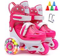 Kikumi Children Quad Roller Skate Roller Skates 3 Point Balance Roller Shoes for Girls Boys with Adjustable Size Double Brakes Luminous Wheels (M)