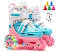Kikumi Children Quad Roller Skate Roller Skates 3 Point Balance Roller Shoes for Girls Boys with Adjustable Size Double Brakes Luminous Wheels (M)