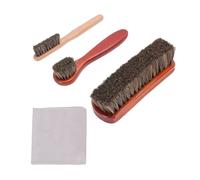 Kikumi Shoe Brushes Kit Horsehair Polish Applicator Long Handle Shoe Brush Shine Brush with Microfibre Cloth for Boots Handbags