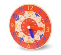 Kikuo 14CM Wooden Learning Clock, Colorful Teaching Clock with Hour and Minute Hands Education Toy, Learn to Tell the Time Clock for Home, Playroom, and Classroom (Red)