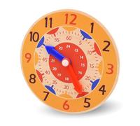 Kikuo 14CM Wooden Learning Clock, Early Learning Educational Teaching Clock with Hour and Minute Hands Education Toy, Learn to Tell the Time Clock for Home, Playroom and Classroom (Orange)