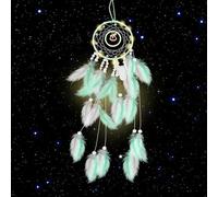 Kikuo Carousel Dream Catchers, Handmade Feather Dreamcatcher with LED String Lights, Bohemian Style Dream Catchers for Children Bedroom Home Wedding Party Decor Birthday Gift (Green)