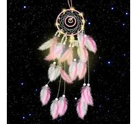 Kikuo Carousel Dream Catchers, Handmade Feather Dreamcatcher with LED String Lights, Bohemian Style Dream Catchers for Children Bedroom Home Wedding Party Decor Birthday Gift (Pink)