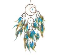 Kikuo Feather Dreamcatcher, Crystal Dreamcatcher with Five Rings, Feathers and Beads, Handmade Bohemian Style Dream Catchers for Children Bedroom Home Wedding Party Decor Birthday Gift (Brown)