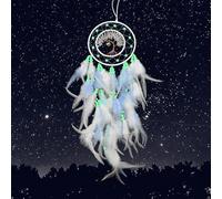 Kikuo Night Glowing Dream Catcher, Tree of Life Dream Catchers with Luminous Bead, Handmade Bohemian Style Dream Catchers for Children Bedroom Home Wedding Party Decor Birthday Gift (White)