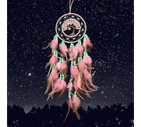 Kikuo Night Glowing Dream Catcher, Tree of Life Dream Catchers with Luminous Bead, Handmade Bohemian Style Dream Catchers for Children Bedroom Home Wedding Party Decor Birthday Gift (Pink)