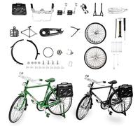 Kikuo Retro Metal Bicycle Model Kit 2 Sets, 51 Pcs DIY Retro Bicycle Model Ornament with Inflator & Briefcase, 1:10 Simulation DIY Finger Bicycle Model Scale Kit for Kids Home Office Gifts Decor