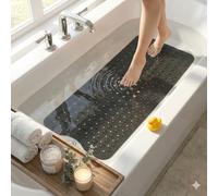 Kikzi Extra Long Non Slip Bath Mat, 101x40cm Clear Shower Mat with Drain Holes and Suction Cups, Machine Washable (Black)