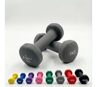 Kikzi® Pair Neoprene Dumbbell Non-Slip Grip Cast Iron Core Hand Weights Home Gym (yoga/pilates) (2 x 1kg - Grey)