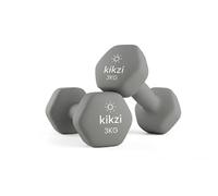Kikzi® Pair Neoprene Dumbbell Non-Slip Grip Cast Iron Core Hand Weights Home Gym (yoga/pilates) (2 x 3kg - Grey)