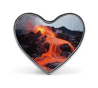 Kilauea Hot Red Lava Brooch Pin Heart Shape Volcano Lightweight Aluminum Alloy Badge Personalized Fashion Heart Lapel Suitable for Wear Shirts T-Shirts