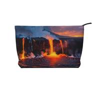 Kilauea Volcano Printed Makeup Bag Corduroy Travel Cosmetic Bags Cosmetic Case Toiletry Bag Organizer for Women Mom Girls