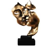 KILCVEM 27cm Double Mask Statue, Modern Abstract Art Figurines Creative Resin Sculpture Couple Kissing/Human Face Statue - Home Decor Accessories for Living Room Study Office Entrance
