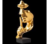KILCVEM Modern Home Ornaments - 28cm Silence is Gold Thinker Statue - Creative Abstract Art Figurine Resin Sculptures for Living Room Office Study Entrance Decor (Gold)