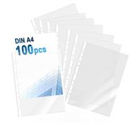 KILDOWS Pack of 100 DIN A4 Transparent Wallets, 11 Hole Document Wallets A4/60 My, Crystal Clear PP Plastic Cover for Documents, Papers, Loose Sheets