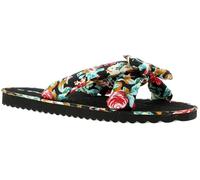 Kiley Women's Slide Sandals Flip flops - Padded Cross Over Mule with Textile Bow - Lightweight Flat Summer Sliders for Beach, Pool & Indoor Wear - Black Floral & Leopard Animal Print Black Floral 7 UK