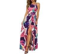 KILIG Maxi Dresses for Women UK Summer Dress Halter Neck Wedding Guest Elegant Long Dress Floral Beach Sundress (Floral-O,Small)