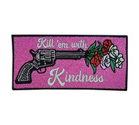 Kill 'em with Kindness Iron On Patch | Gun with Flowers Patches Flower Embroidered Badge Pink Fabric Applique for Women Girls - Finally Home