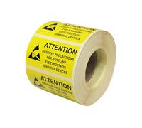 Kill Stat 1000 Pcs Per Roll, ESD Warning Labels Attention for Handling Static Devices, Static Warning Stickers, Black/Yellow, Easy to Apply, 38 x 75mm