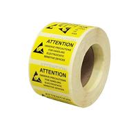 Kill Stat 1000 Pcs Per Roll, ESD Warning Labels Attention for Handling Static Devices, Static Warning Stickers, Black/Yellow, Easy to Apply, 25 x 45mm