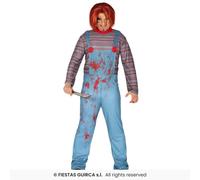 Killer Bad Doll Childs Doll Blue Dungarees Mens Halloween Fancy Dress Costume