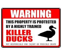 Killer Ducks Warning Aluminum Metal Sign Pet Gift,This Property is Protected by Highly Trained Sign 8x12 Inch