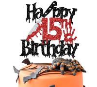 Killer Happy 15th Birthday Cake Topper, Halloween Horror Movie Cake Decor, Halloween Killer Zombie Vampire Bloody Friday 15th Birthday Party Decorations Supplies