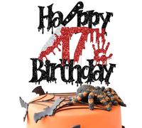 Killer Happy 17th Birthday Cake Topper, Halloween Horror Movie Cake Decor, Halloween Killer Zombie Vampire Bloody Friday 17th Birthday Party Decorations Supplies