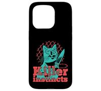Killer Instincts Cat with Knife Pop Art Feline Funny Kitty Case for iPhone 15 Pro