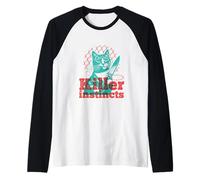 Killer Instincts Cat with Knife Pop Art Feline Funny Kitty Raglan Baseball Tee