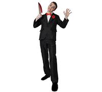 KILLER VENTRILOQUIST DUMMY COSTUME - DEMON DUMMY FANCY DRESS COSTUME - BLACK SUIT, BOW TIE, FACE PAINT, RED CARNATION AND KNIFE (X-LARGE)