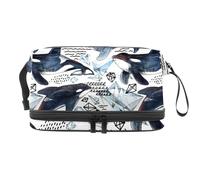 Killer Whale and Arctic Ice Double Layer Cosmetic Bag for Women and Girls, Travel Toiletry Bag Makeup Handy Pouch Organiser Bag with Brush Compartment