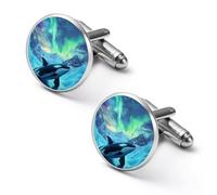 Killer Whale Aurora Snow Mountain Men's Cufflinks Tuxedo Cuff Links Dress Shirt Tie Accessories for Business Weddings