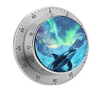 Killer Whale Aurora Snow Mountain Stainless Steel Mechanical Wind Up Countdown Timer for Classroom Home Study Cooking