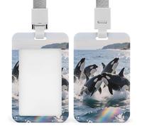 Killer Whale Badge Holder ID Card Hold Case Personalized Retractable Badges Holders Worker Badge Holder Ferrule Nurse Doctor Office Teacher Name Credit Card Pocket