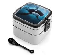Killer Whale Bento Box with Spoon & Handle - 2 Compartment Leak-Proof Stackable Lunch Box for Adults, BPA-Free Reusable Food Containers for Work, Travel, Picnic