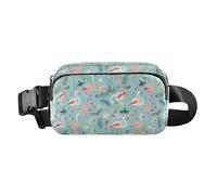 Killer Whale Blue Mini Waist Bag Fanny Pack with Adjustable Strap for Workout Running Hiking, Flamingo Christmas Pink Slate, One Size