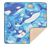 Killer Whale Blue Soft Thick Baby Playmat for Floor Washable Tummy Time & Crawling Mat for Babies Infants Toddlers, 50'' x 50''