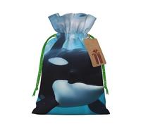 Killer Whale Christmas Drawstring Gift Bags Reusable Christmas Wrapping Bag W/Tags 8.3x11.8 Inch Xmas Treat Pouch Goody Bags Candy Treat Bag For Xmas Holiday Presents Party Favor