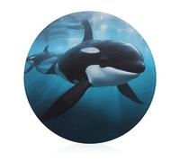 Killer Whale Cutting Board for Kitchen Mini Cheese Chopping Board Round Tempered Glass Chopping Block for Picnic Cutting Pizza Meat Fruit(7.9 Inch)
