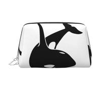 Killer Whale Dolphin Ocean Leather Toiletry Organizer Bag, Travel-Friendly Makeup Pouch for Women