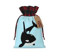Killer Whale Dolphin Ocean Printing 4.7x6.9 Inch Christmas Bag Drawstring Closure,For Christmas Anniversaries Birthdays,Holds Gifts