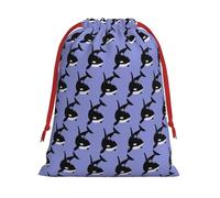 Killer Whale Dolphin Ocean Printing Soft Drawstring Gift Bag With Red Ribbon Durable For Christmas Halloween For Adults Gifting