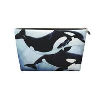 Killer Whale Dolphin Printed Travel Cosmetic Bags with Gold Zipper Makeup Organizer Cosmetic Case Toiletry Bag for Women Mom Girls