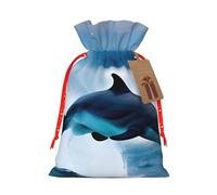Killer Whale Dolphin Sea 1 Print Christmas Drawstring Holiday Candy Bag Xmas Sacks Reusable Wrapping Bags Party Favor