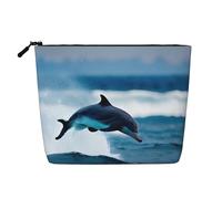 Killer Whale Dolphin Sea 1 Print Cosmetic Bag for Women,Faux Linen Makeup Bag Large Capacity,Perfect for Travel Daily Use