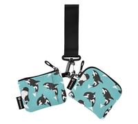 Killer Whale Dual Wristlet Wallets for Women Compact Size Key Chain Wallet Change Purse with Keychain for Ladies Girls 2 Packs, Killer Whale, One Size