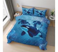 Killer Whale Duvet Cover Set Emperor Size, Sea Animal Ocean Bedding Set 290x235 cm, Quilt Cover with 2 Pillowcases, Soft Microfiber 3pcs, Zip 21D&-29