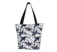 Killer Whale Fashion Canvas Tote Bag With All Over Print Design,Large Reusable Shopper Tote With Double Handles,Beach Tote, Weekend Bag